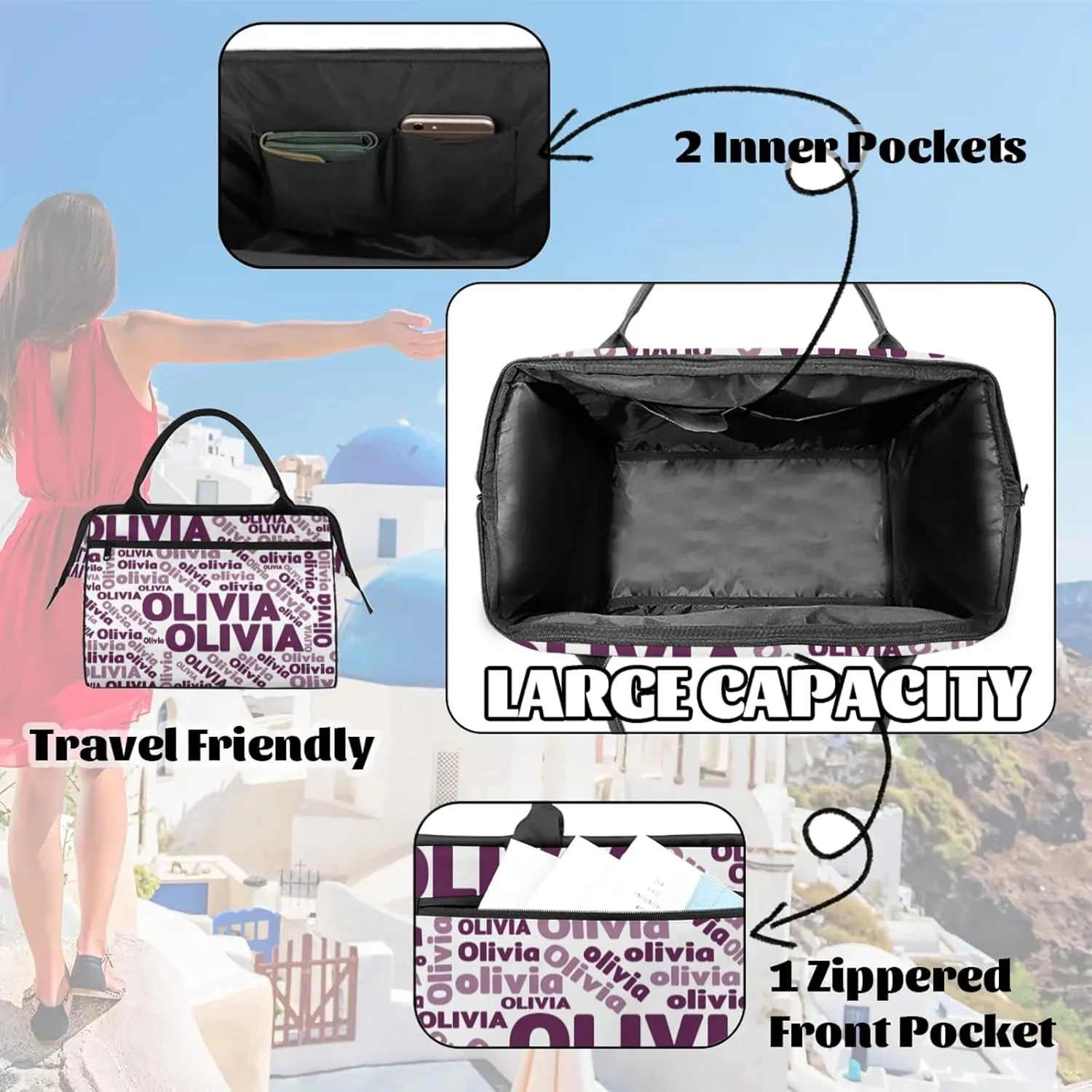 Personalized Gym Sport Duffel Bag with Name Custom Travel Overnight Bag Waterproof Customized Dance Bag Carry-On Tote 15.2in, Plum