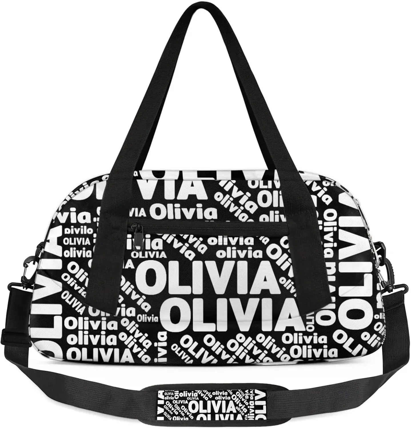 Personalized Gym Sport Duffel Bag with Name Custom Travel Overnight Bag Waterproof Customized Dance Bag Carry-On Tote 18.5in, Pure Black