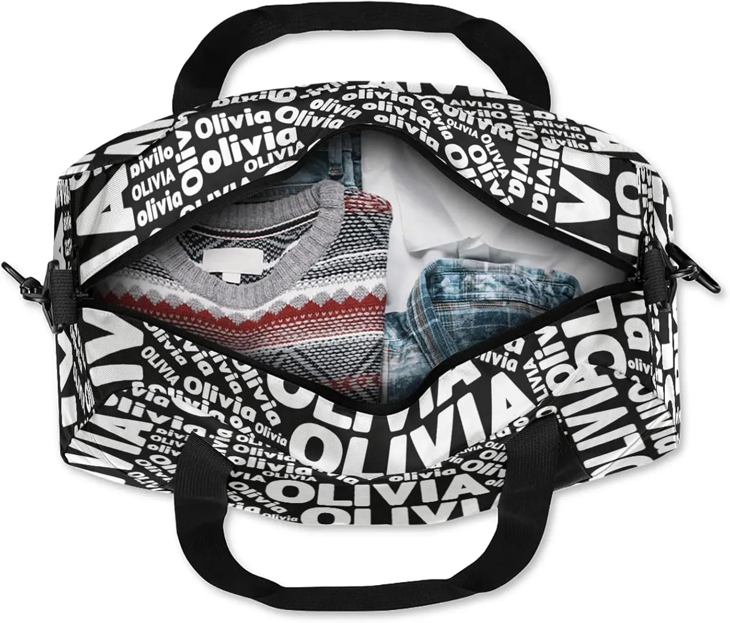 Personalized Gym Sport Duffel Bag with Name Custom Travel Overnight Bag Waterproof Customized Dance Bag Carry-On Tote 18.5in, Pure Black
