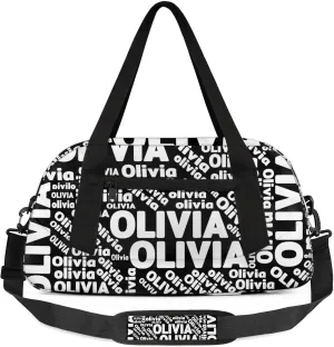 Personalized Gym Sport Duffel Bag with Name Custom Travel Overnight Bag Waterproof Customized Dance Bag Carry-On Tote 18.5in, Pure Black