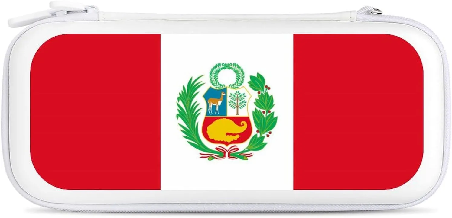 Peru Peruvian Flag Hard Shell Travel Case with Rope 15 Game Card Pockets Compatible with Switch Protective