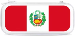 Peru Peruvian Flag Hard Shell Travel Case with Rope 15 Game Card Pockets Compatible with Switch Protective