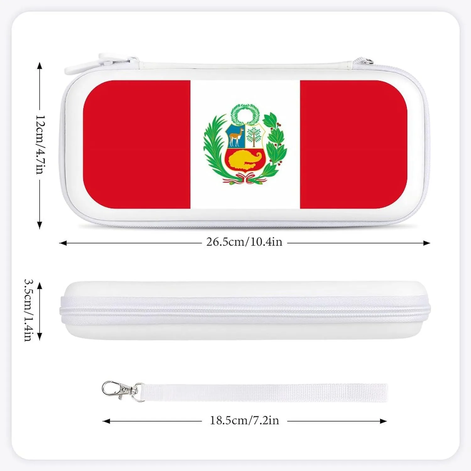 Peru Peruvian Flag Hard Shell Travel Case with Rope 15 Game Card Pockets Compatible with Switch Protective