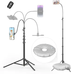 Phone Tripod with Gooseneck, 80" Cell Phone Stand with Water Weight Bag|Remote|Phone Holder, Aluminum Overhead Tripod & Selfie Stick for Recording,Vlog, Compatible with iPhone Android