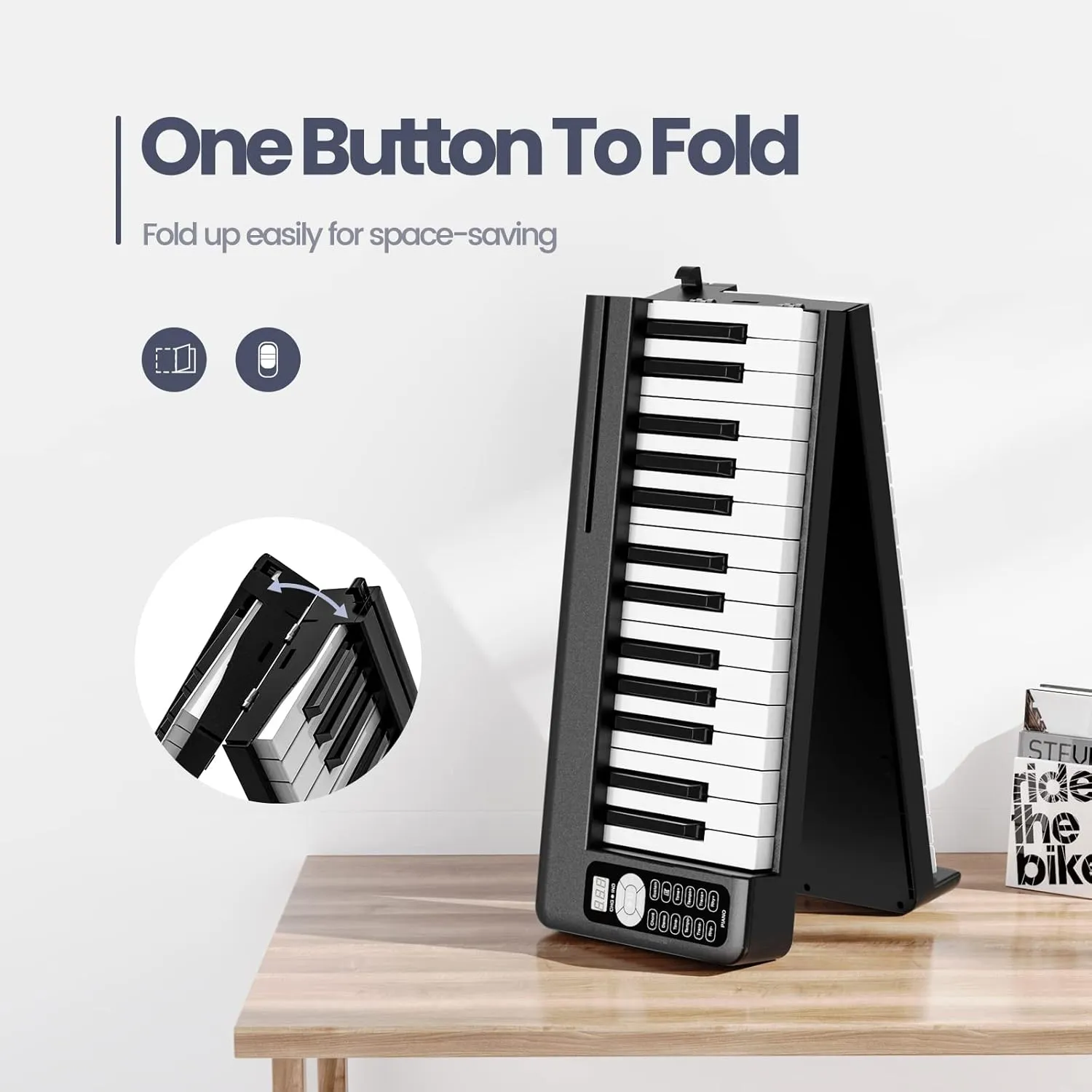 Piano Keyboard 61 Keys, Folding Digital Piano with Light up Key, Semi-Weighted & Bluetooth MIDI Portable Piano Keyboard for Beginners, Teens, Adult (Piano Bag, Stand Included)