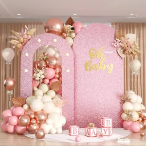 Pink Arch Backdrop Stand with Lights, Foam Board Balloon Arch Background Satnd Frame for Kids Women Girl Birthday Wedding Baby Shower Engagement Graduation Backdrop Party Decorations(Indoor)