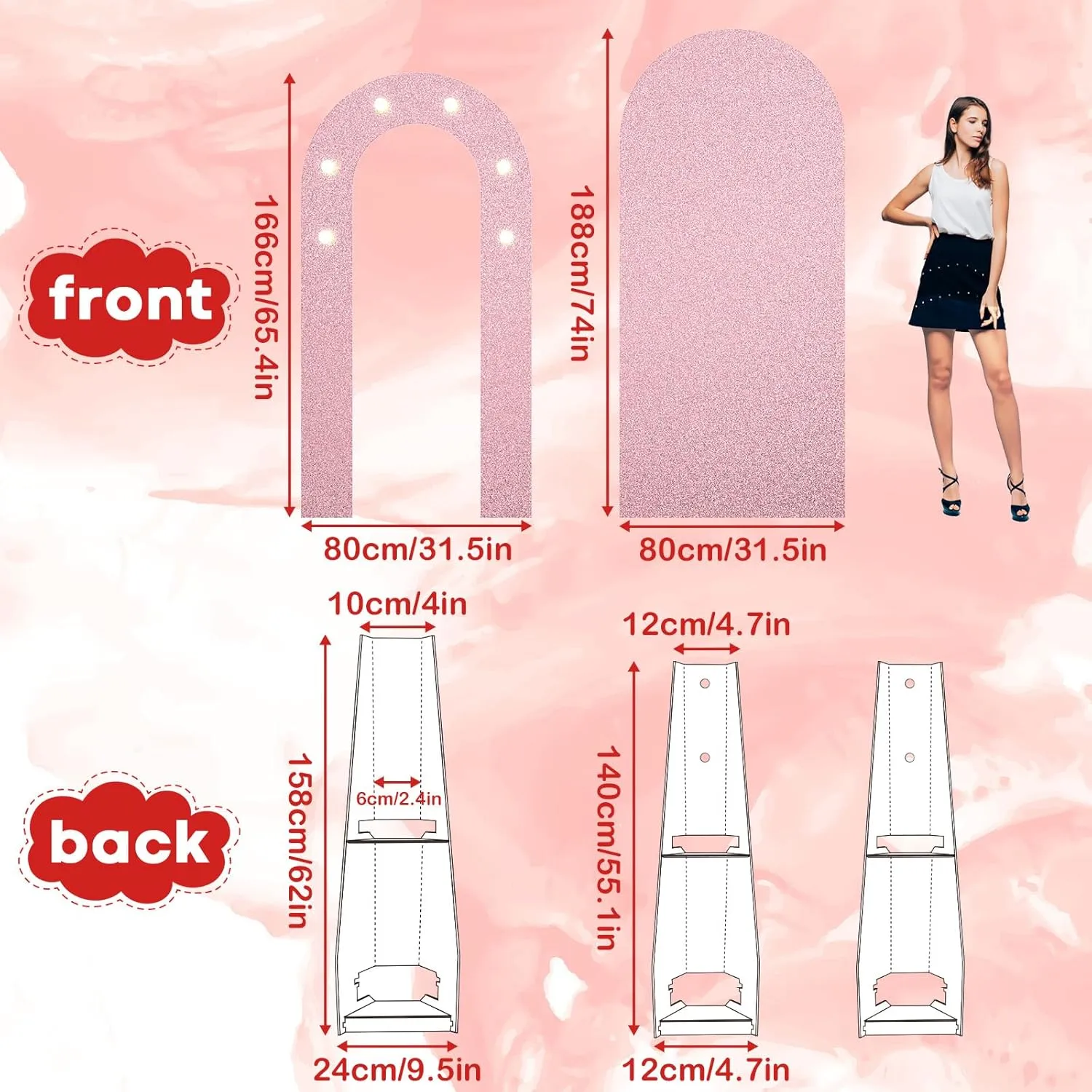 Pink Arch Backdrop Stand with Lights, Foam Board Balloon Arch Background Satnd Frame for Kids Women Girl Birthday Wedding Baby Shower Engagement Graduation Backdrop Party Decorations(Indoor)