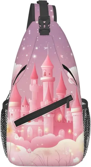 Pink Castle Sling Bag for women and Men, Space Star Crossbody Chest Bag Water Resistant, Lightweight Sling Purse for Travel Hiking Gym Everyday Use