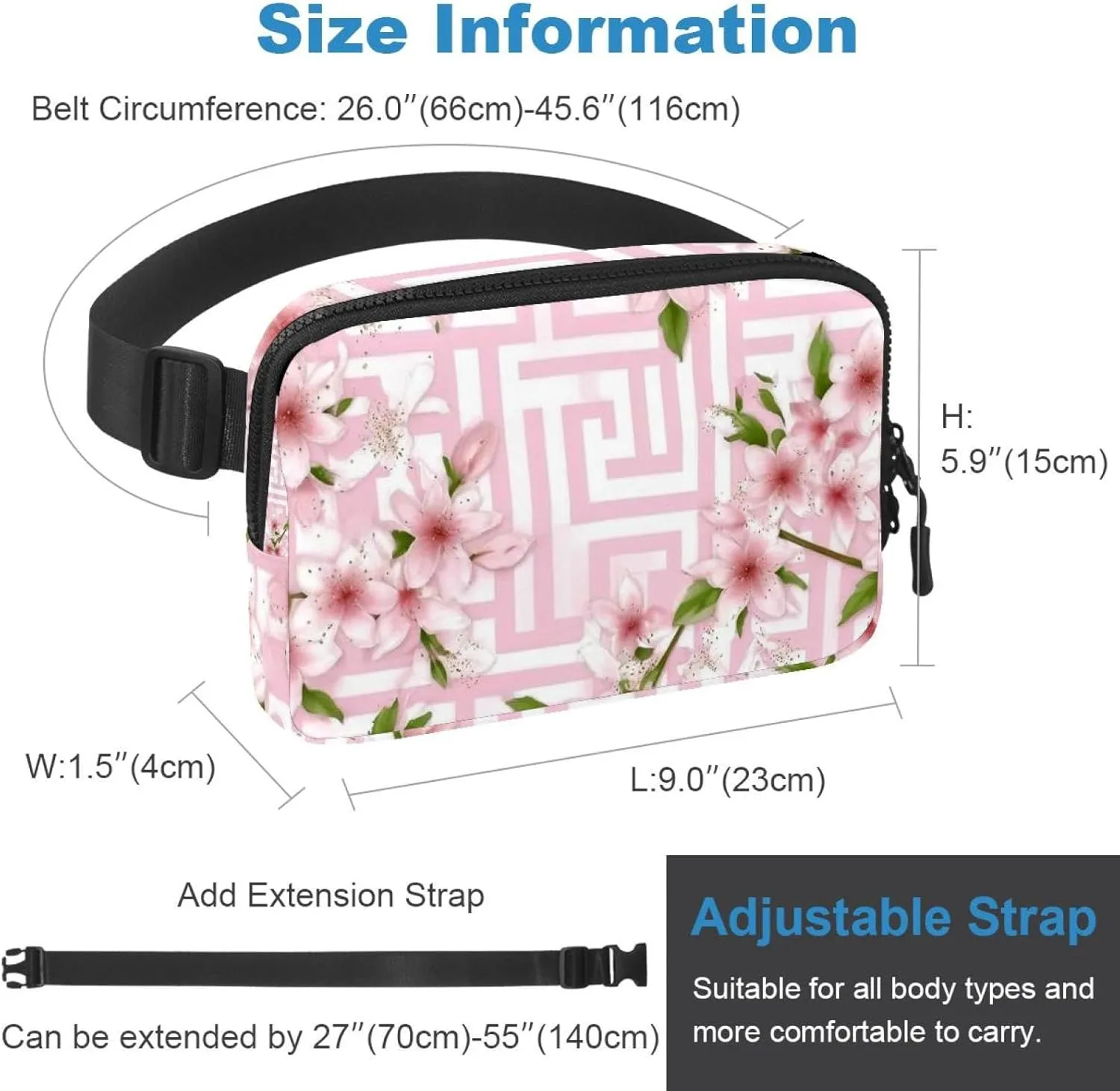 Pink Cherry Blossoms-949 Crossbody Fanny Pack for Men&Women,Belt Bag for Travel Casual Walking Running Hiking Cycling