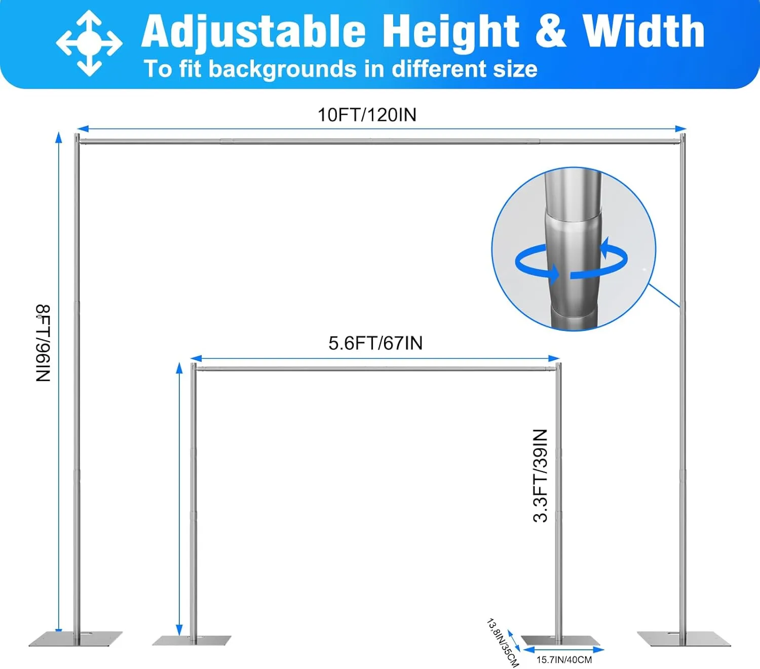 Pipe and Drape Backdrop Stand Kit Backdrop Stand For Parties 8x10 FT Adjustable Photo Backdrop Stand Heavy Duty Background Stand for Wedding Banquet Decorations Silvery