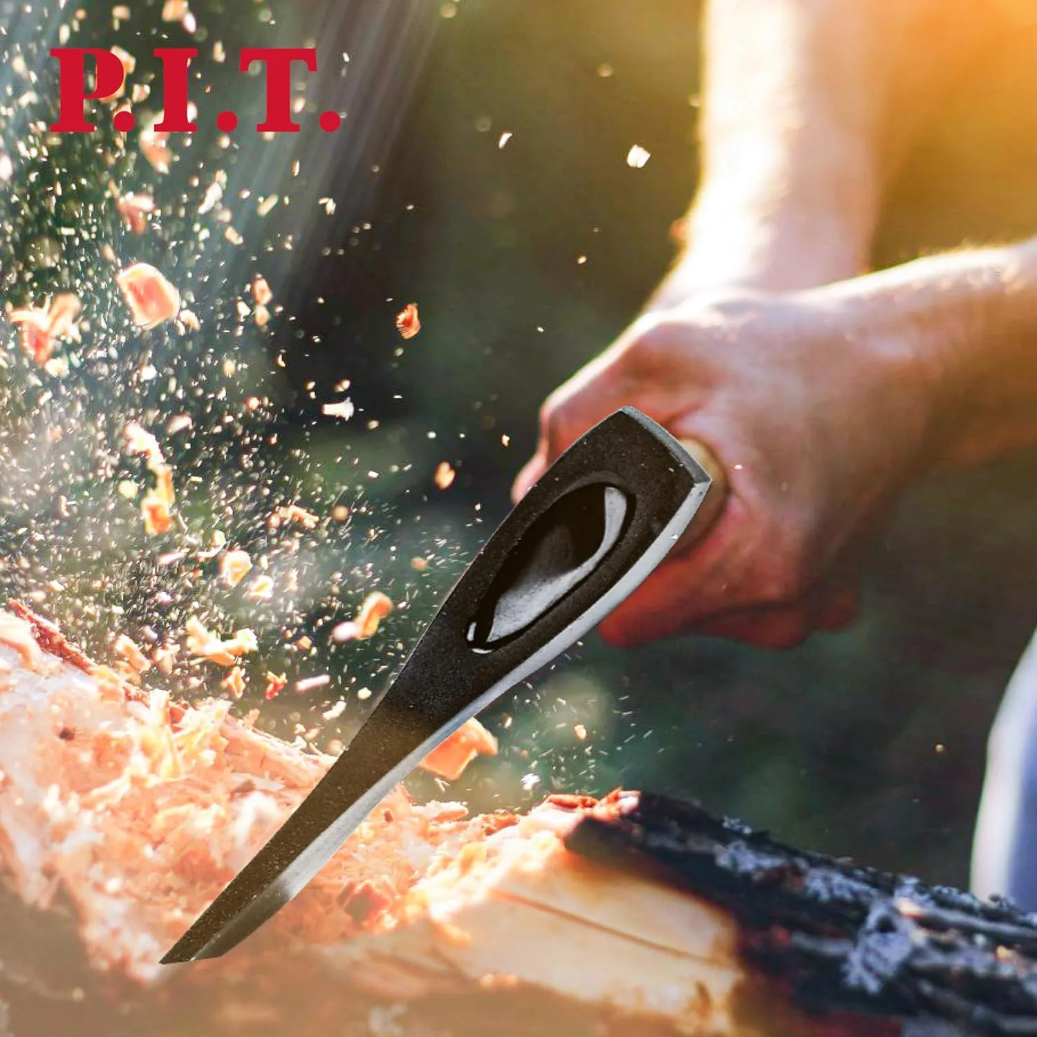 P.I.T. 15" Hatchet, Wooden Handle Hatchet with Sheath for Wood Splitting and Chopping, Gardening Small Axe Wooden Handle Tools for Camping, Hiking, Multi-Use Axe