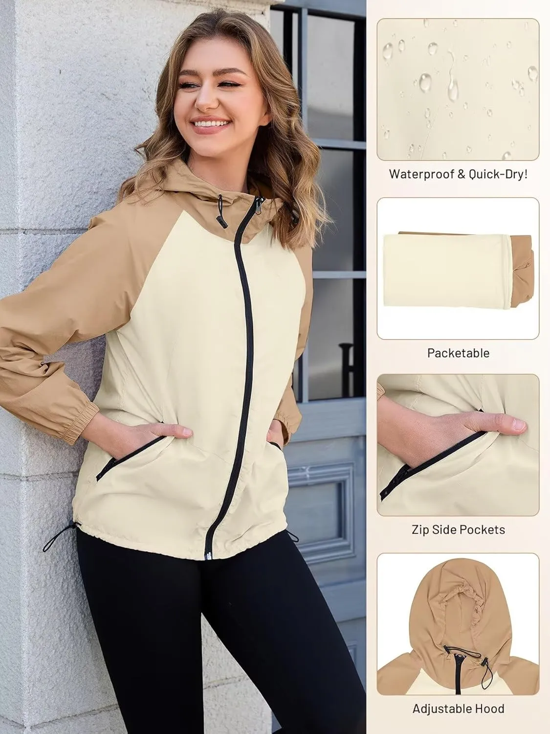 PITINAN Packable Rain Jacket Women Waterproof Lightweight Rain Coats for Women with Hood Outdoor Windbreaker Jacket S-XXL
