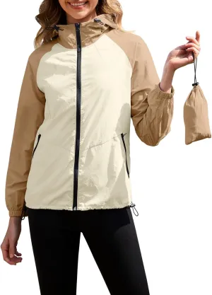 PITINAN Packable Rain Jacket Women Waterproof Lightweight Rain Coats for Women with Hood Outdoor Windbreaker Jacket S-XXL