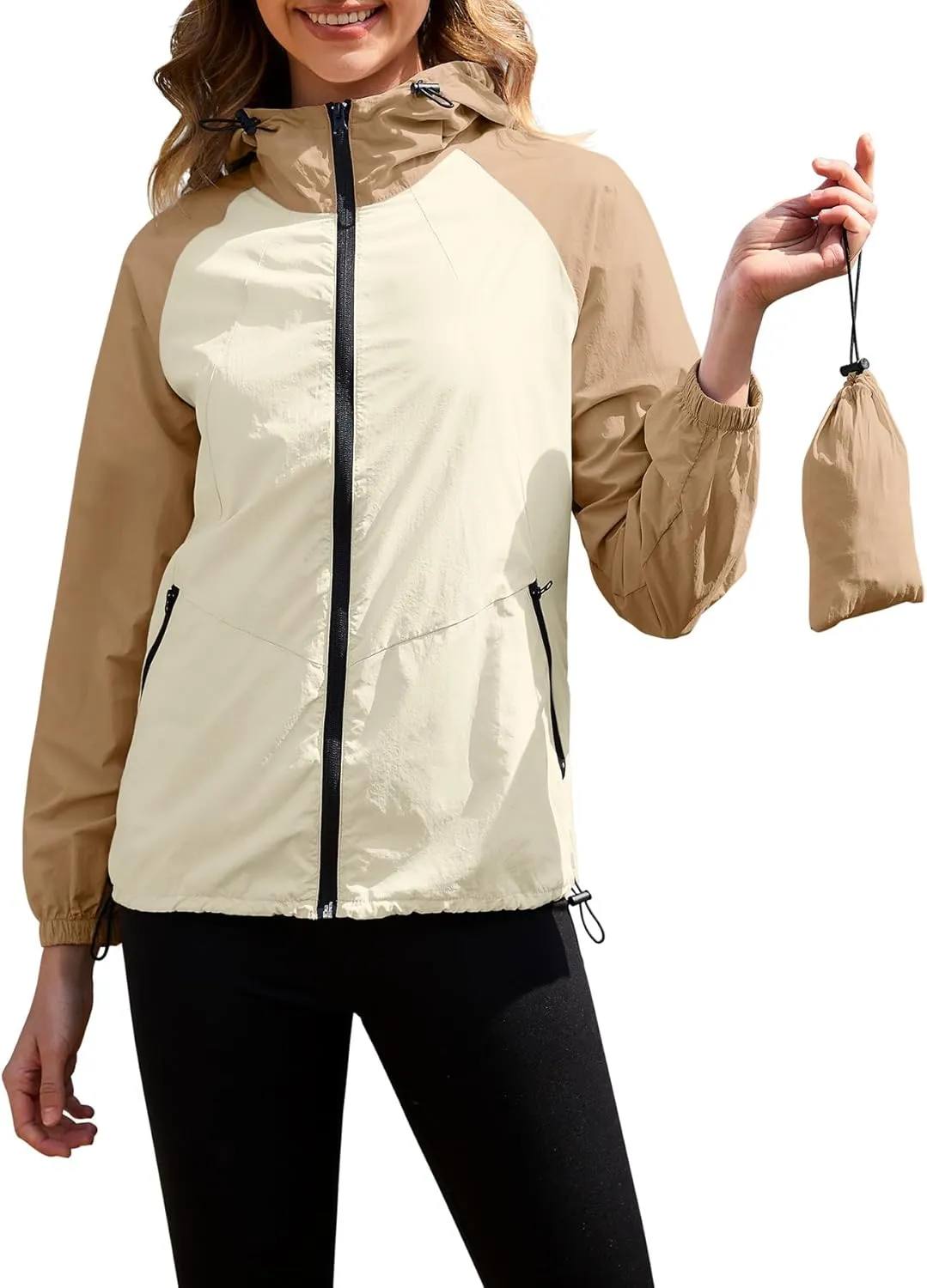 PITINAN Packable Rain Jacket Women Waterproof Lightweight Rain Coats for Women with Hood Outdoor Windbreaker Jacket S-XXL