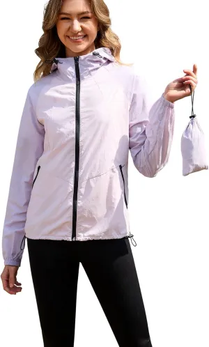PITINAN Packable Rain Jacket Women Waterproof Lightweight Rain Coats for Women with Hood Outdoor Windbreaker Jacket S-XXL