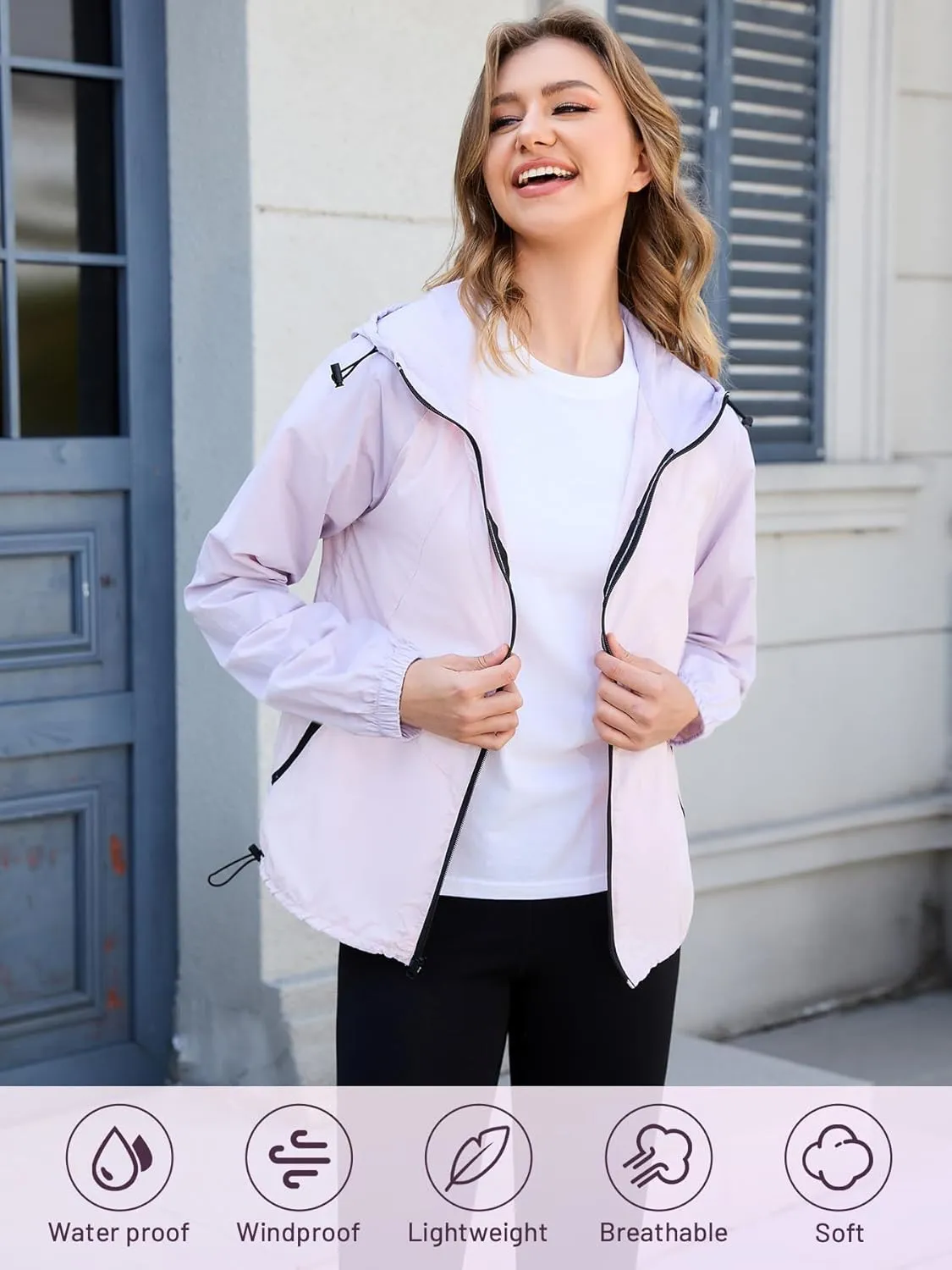 PITINAN Packable Rain Jacket Women Waterproof Lightweight Rain Coats for Women with Hood Outdoor Windbreaker Jacket S-XXL