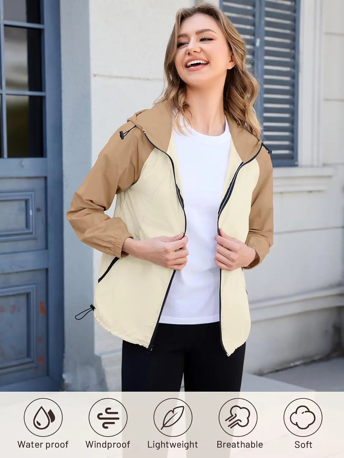 PITINAN Packable Rain Jacket Women Waterproof Lightweight Rain Coats for Women with Hood Outdoor Windbreaker Jacket S-XXL