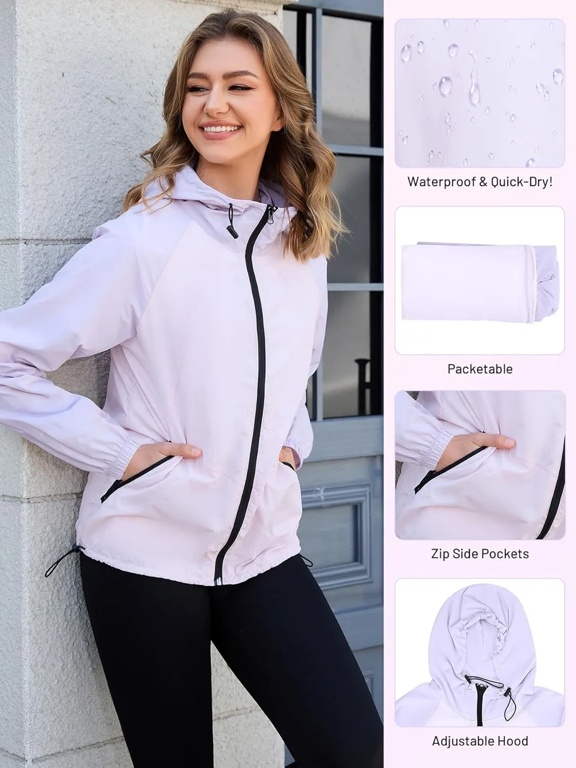 PITINAN Packable Rain Jacket Women Waterproof Lightweight Rain Coats for Women with Hood Outdoor Windbreaker Jacket S-XXL