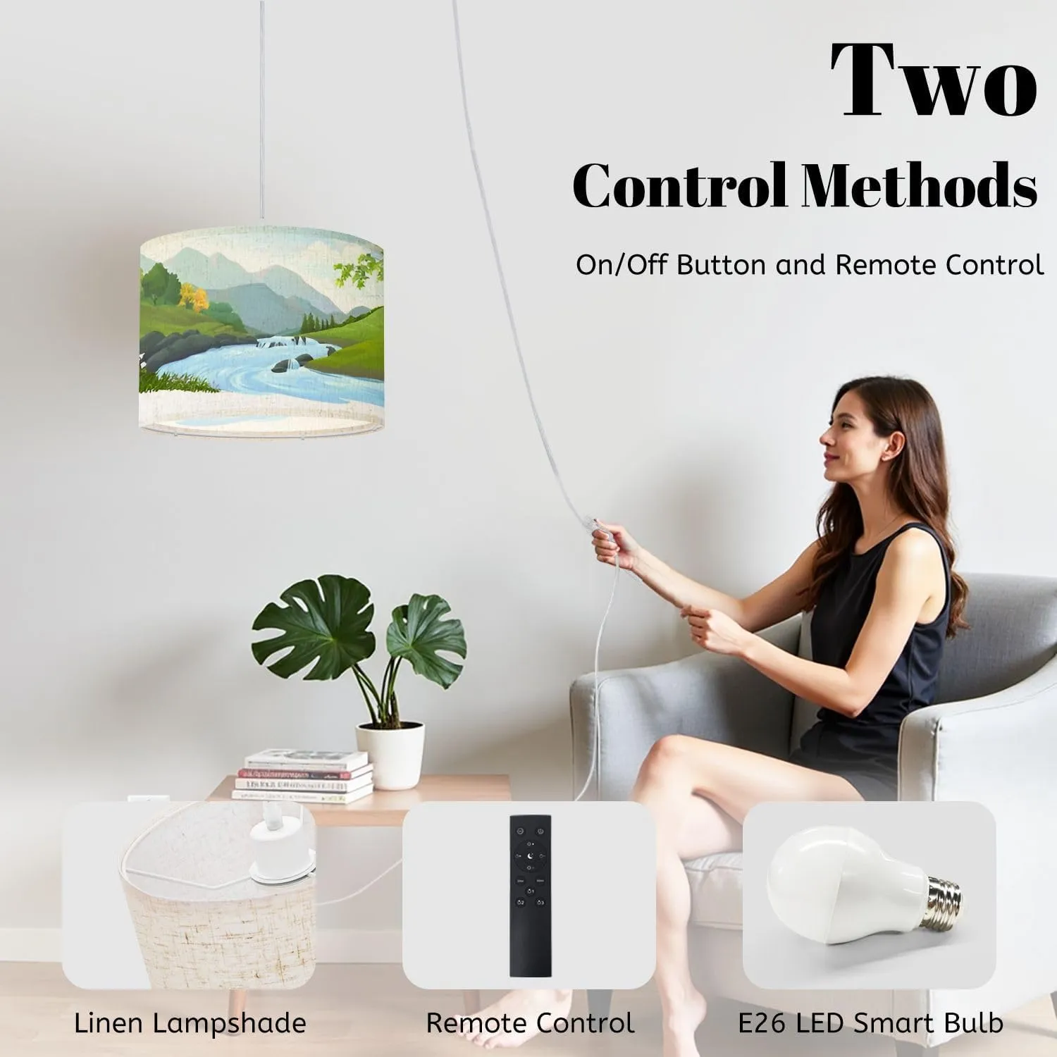 Plug in Pendant Light River Flowing Down Stream Across Beautiful Forest Hanging Lamp with Plug in Cord 16.4 ft Dimmable Hanging Light for Bedroom Kitchen Island Living Room