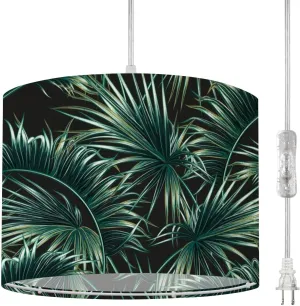 Plug in Pendant Light Tropical Palm Leaves Seamless Floral Pattern Hanging Lamp with Plug in Cord 16.4 ft Dimmable Hanging Light for Bedroom Kitchen Island Living Room