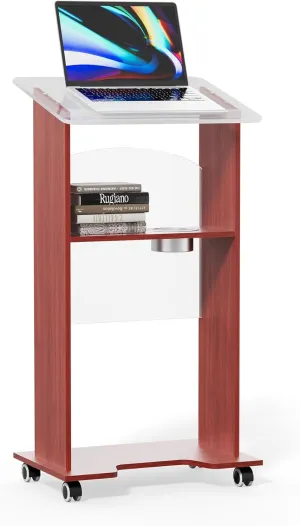 Podium Stand,Portable Lectern with Acrylic and 15mm Plywood,Podium with Shelf and Cup Holder,Mobile Stand for Seminars and Schools (Small)