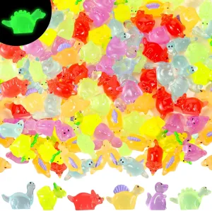 Poen 150 Pcs Luminous Mini Dinosaur Figures Resin Tiny Small Dinosaur Toys Garden Realistic Miniature Figurines for Bag Cake Topper Birthday Party Favors