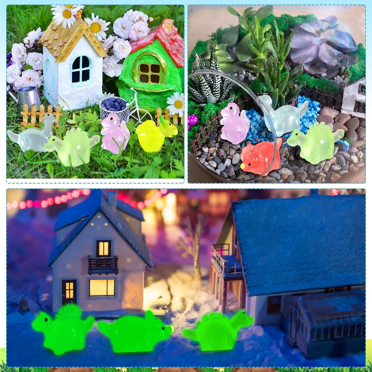 Poen 150 Pcs Luminous Mini Dinosaur Figures Resin Tiny Small Dinosaur Toys Garden Realistic Miniature Figurines for Bag Cake Topper Birthday Party Favors