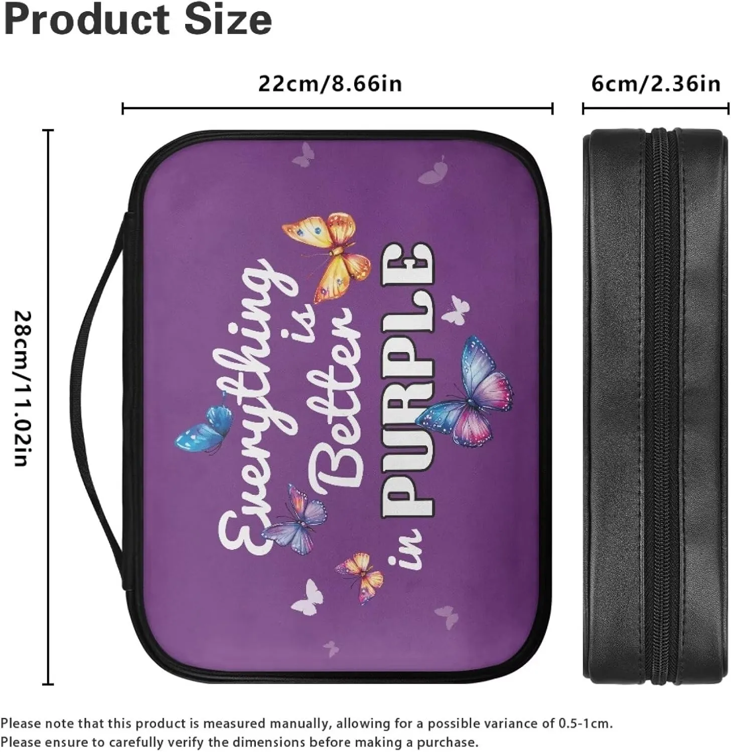 Poetry Butterfly Simple Bible Bag for Women Men Large Capacity Bible Case Book Carrying Case Bible Cover for Men Women Standard & Most Bible Books