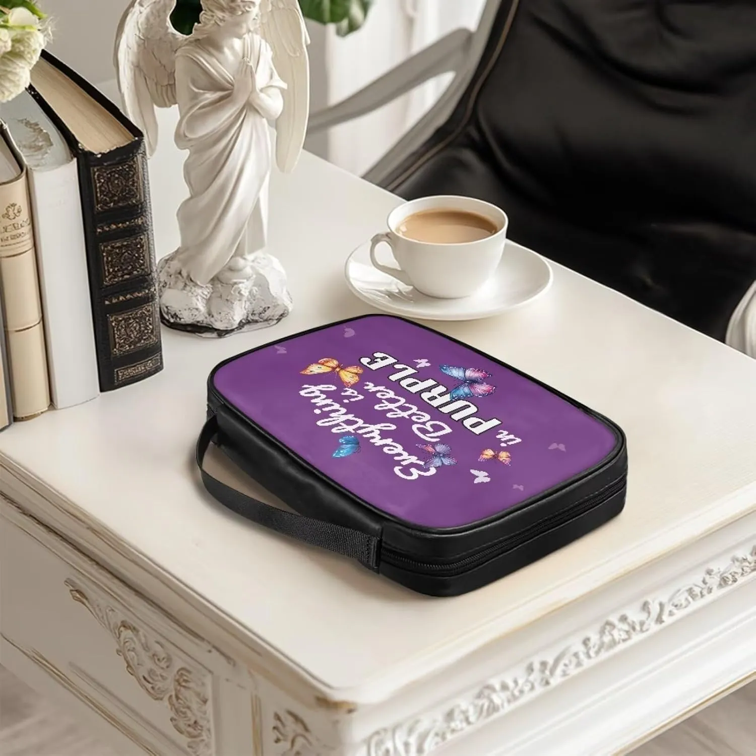 Poetry Butterfly Simple Bible Bag for Women Men Large Capacity Bible Case Book Carrying Case Bible Cover for Men Women Standard & Most Bible Books