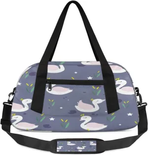 Pond Swan Swimming Waterproof Sports Gym Bag Portable Dance Gymnastics Work Out Bag Lightweight Travel Duffel Bag Overnight Weekender Bag