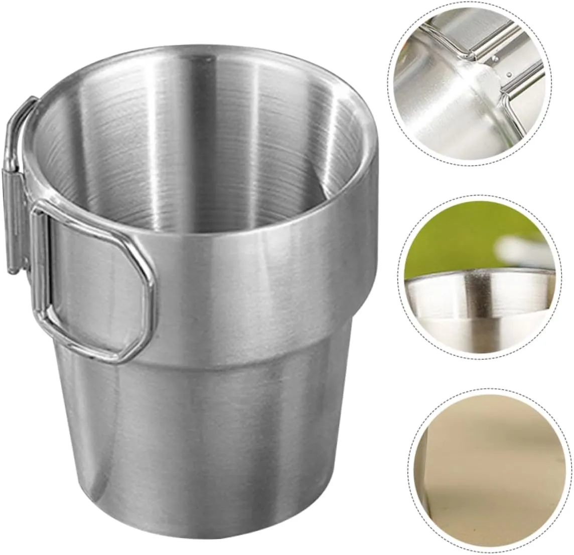 POPETPOP 4pcs Camp Cup Collapsible Camping Mug Stainless Steel Water Cup Foldable Handle Folding for Hiking Travel Outdoor