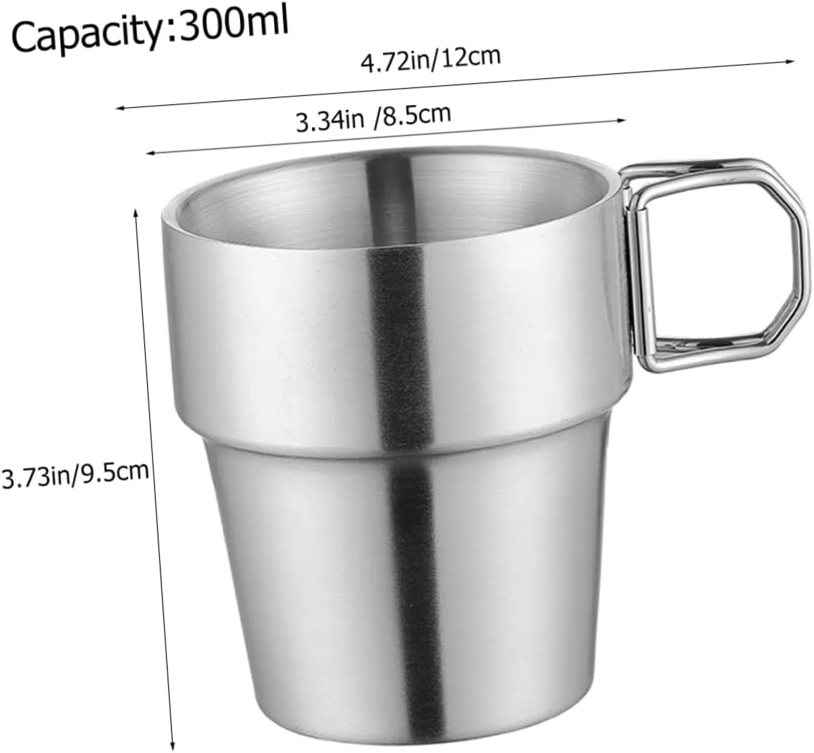POPETPOP 4pcs Camp Cup Collapsible Camping Mug Stainless Steel Water Cup Foldable Handle Folding for Hiking Travel Outdoor