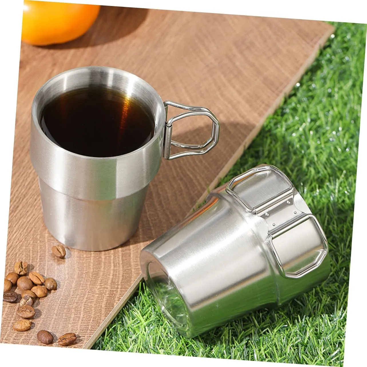 POPETPOP 4pcs Camp Cup Collapsible Camping Mug Stainless Steel Water Cup Foldable Handle Folding for Hiking Travel Outdoor