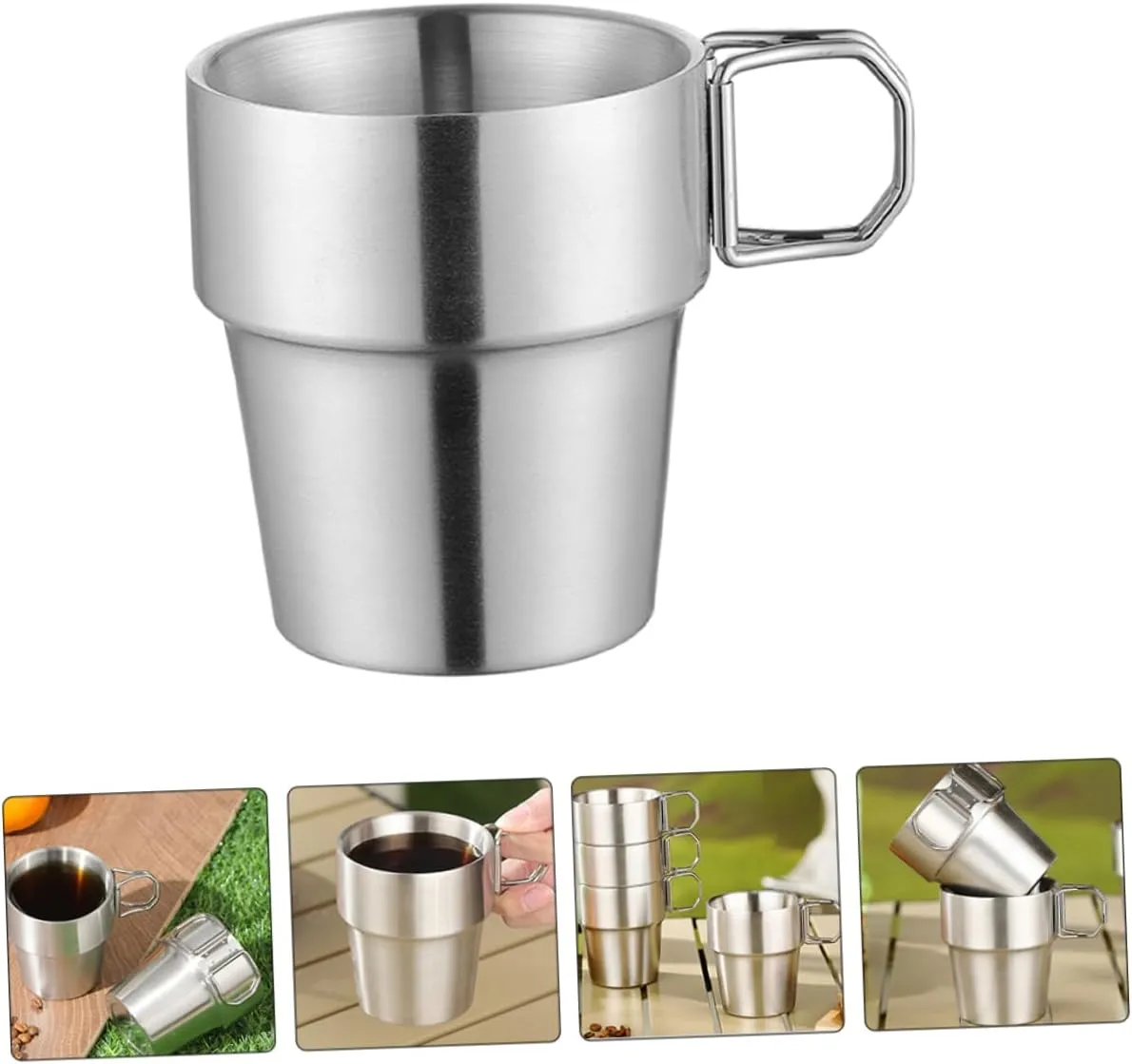 POPETPOP 4pcs Camp Cup Collapsible Camping Mug Stainless Steel Water Cup Foldable Handle Folding for Hiking Travel Outdoor