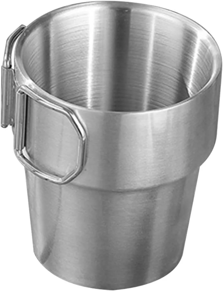 POPETPOP 4pcs Camp Cup Collapsible Camping Mug Stainless Steel Water Cup Foldable Handle Folding for Hiking Travel Outdoor