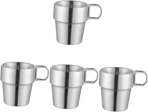POPETPOP 4pcs Camp Cup Collapsible Camping Mug Stainless Steel Water Cup Foldable Handle Folding for Hiking Travel Outdoor