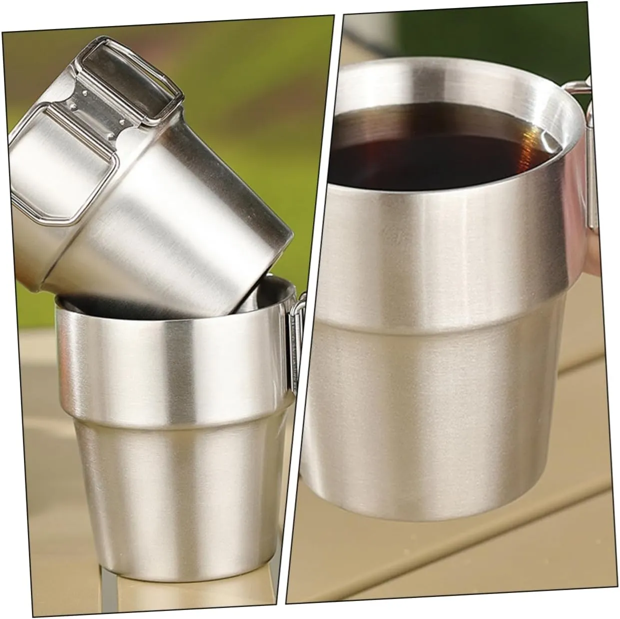 POPETPOP 4pcs Camp Cup Collapsible Camping Mug Stainless Steel Water Cup Foldable Handle Folding for Hiking Travel Outdoor