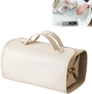 Portable 4 in 1 Foldable Cosmetic Bag, Detachable Large Capacity Makeup Organizer Waterproof Travel(Beige)