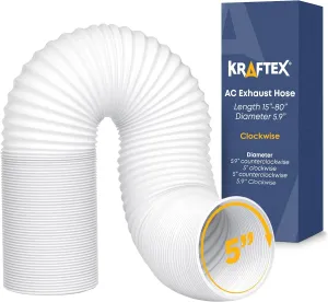 Portable Air Conditioner Hose - AC Hose with 5" Diameter, Clockwise Thread & Length up to 80" - Exhaust Hose for Portable Air Conditioner Vent Compatible with Delonghi & LG Air Conditioner Parts