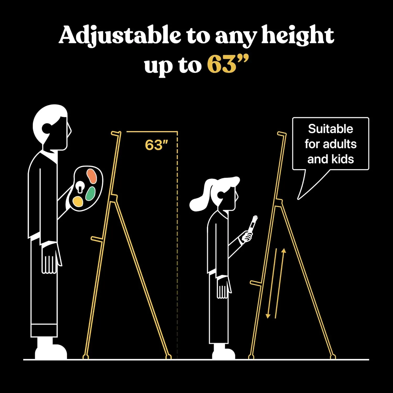 Portable Art Easel Stand 63 Inches - Black Picture Stands for Display w/Bag - Tabletop Art Easel Stand for Sign, Wedding Signs, Poster Stand, Painting Canvas Stand - Metal Tripod, Easels for Display