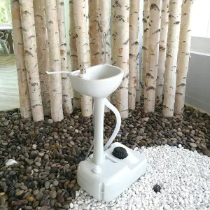 Portable Camping Hand Sink,Removable Outdoor Wash Basin,Lightweight Camping Sink,Outdoor Foot Pump Washing Station,with Towel Holder & Soap Dispenser,for RV Indoor Garden Events Worksite (White)