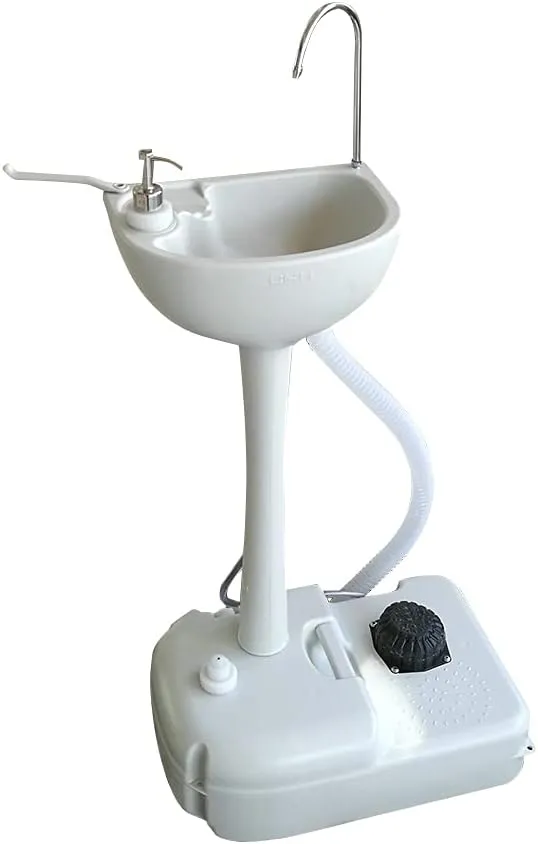 Portable Camping Hand Sink,Removable Outdoor Wash Basin,Lightweight Camping Sink,Outdoor Foot Pump Washing Station,with Towel Holder & Soap Dispenser,for RV Indoor Garden Events Worksite (White)