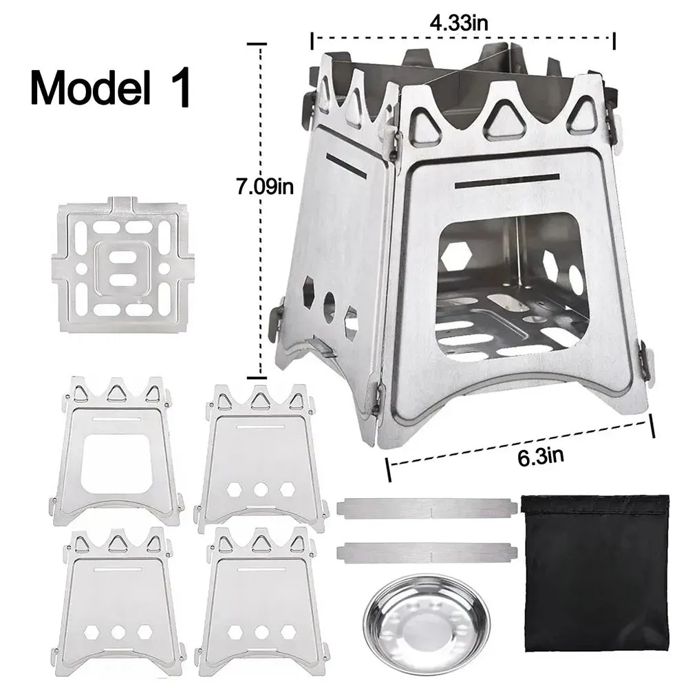 Portable Camping Wood Stove - Stainless Steel Folding Lightweight Firewood Stove for Outdoor Hiking, Traveling, BBQ, and Picnic