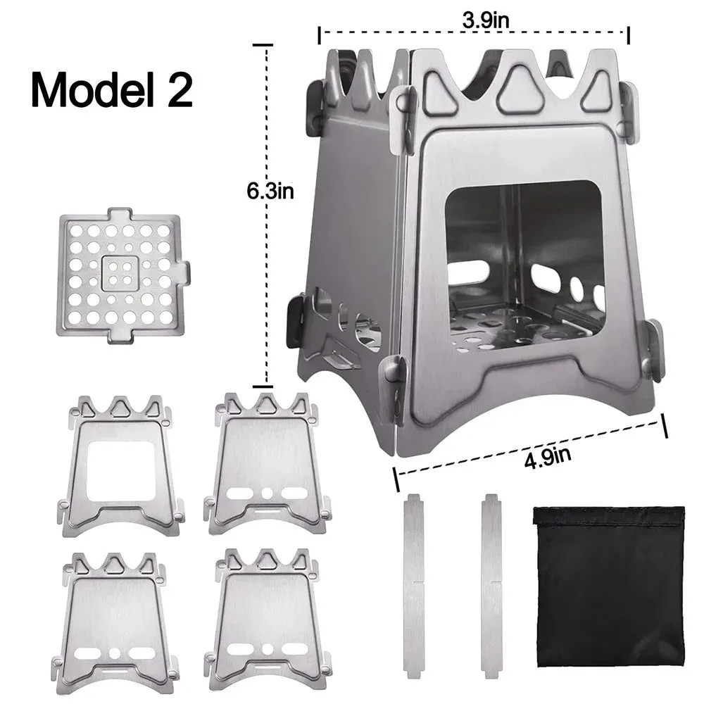 Portable Camping Wood Stove - Stainless Steel Folding Lightweight Firewood Stove for Outdoor Hiking, Traveling, BBQ, and Picnic