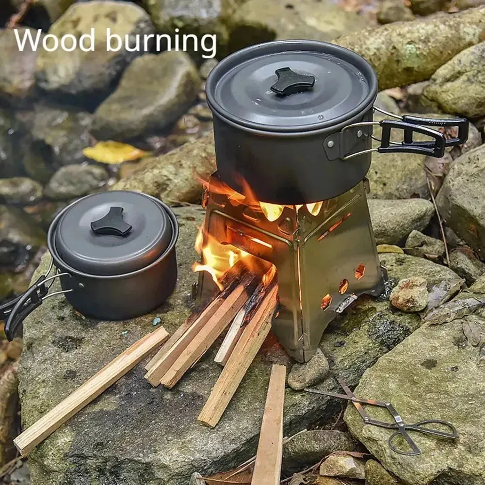 Portable Camping Wood Stove - Stainless Steel Folding Lightweight Firewood Stove for Outdoor Hiking, Traveling, BBQ, and Picnic