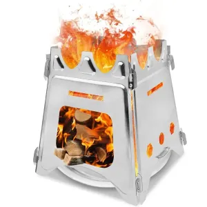 Portable Camping Wood Stove - Stainless Steel Folding Lightweight Firewood Stove for Outdoor Hiking, Traveling, BBQ, and Picnic
