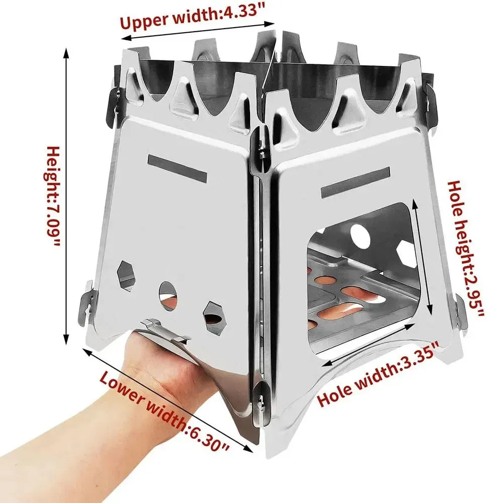 Portable Camping Wood Stove - Stainless Steel Folding Lightweight Firewood Stove for Outdoor Hiking, Traveling, BBQ, and Picnic