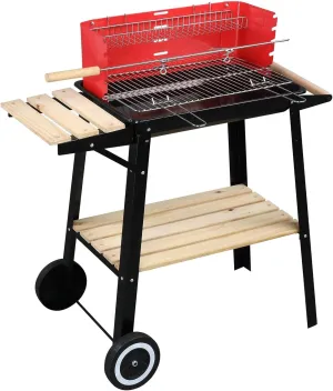 Portable Charcoal Grill with Wheels, BBQ Stand with Foldable Side Tables for Camping, Patio, Backyard, Outdoor Cooking, Charcoal Trays & Storage Shelves