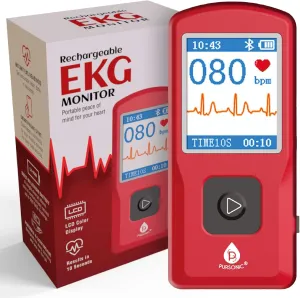Portable EKG Monitor & Heart Rate Monitor with LCD Screen & Storage - Stand-Alone ECG Device for Tracking Heart Health Anytime, Anywhere, No Subscription Required
