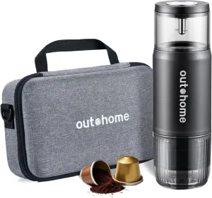 Portable Electric Espresso Machine,15 Bar Self Heating Outdoor Coffee Maker, Travel Coffee Machine for Camping With Ground Coffee and NS Capsule for RV, Office,Car Coffee with carry Bag